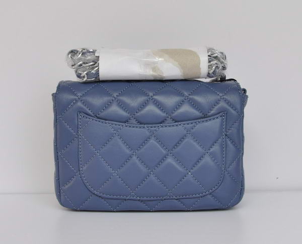 7A Replica Cheap Chanel Classic mini Flap Bag 1115 Blue Sheepskin Silver Hardware